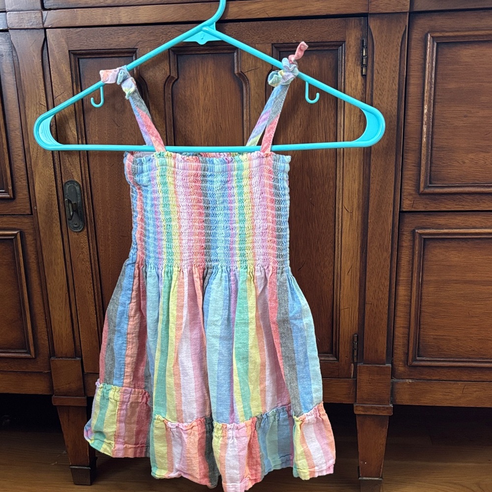 GAP Girls Pastel Rainbow Stripe Smocked Sundress - Pink, Yellow, Blue, Green